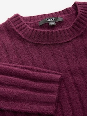 Red Berry Ribbed Fit And Flare Mini Knitted Jumper Dress With Wool - Image 6 of 6
