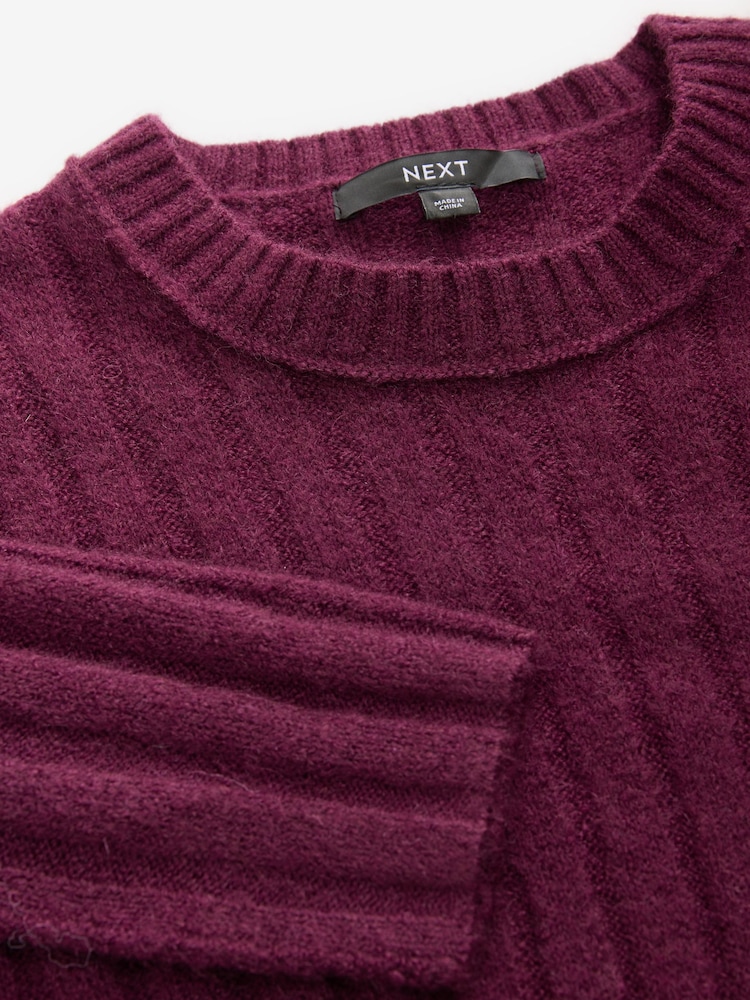Red Berry Ribbed Fit And Flare Mini Knitted Jumper Dress With Wool - Image 6 of 6