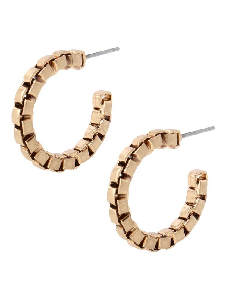 AllSaints Gold Stone Frozen Chain Hoop Earrings - Image 1 of 5