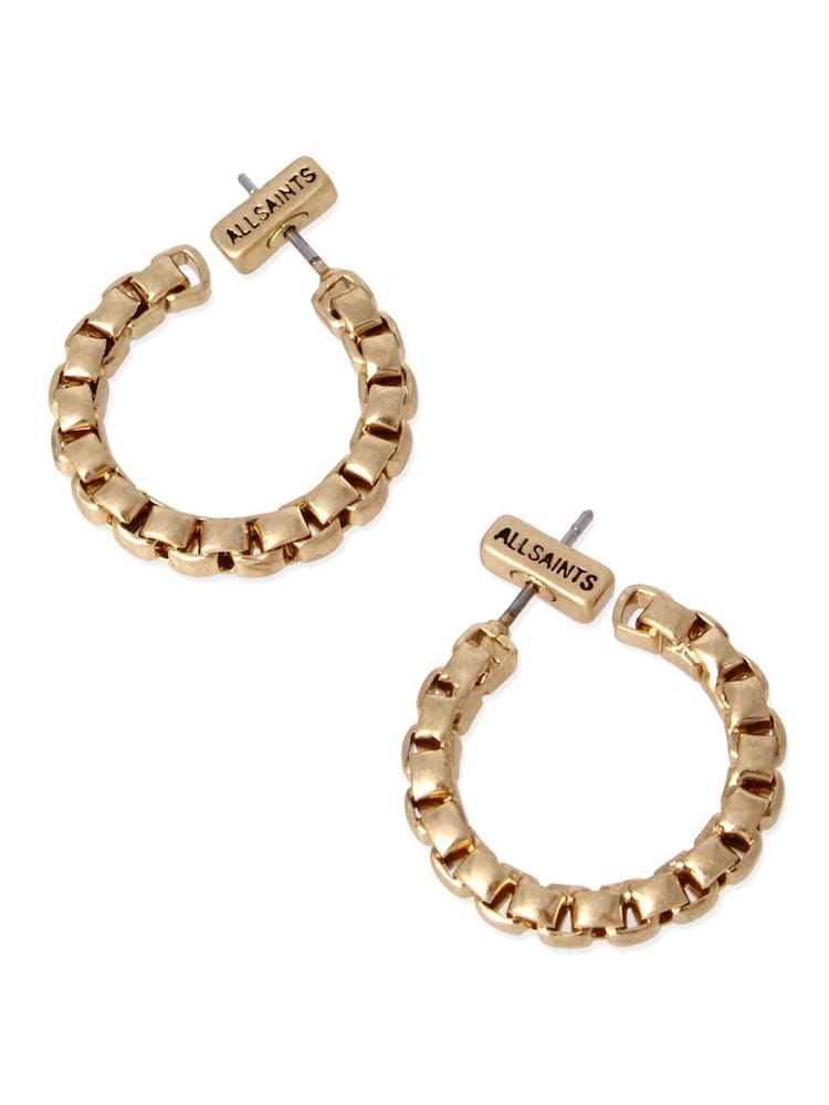 AllSaints Gold Stone Frozen Chain Hoop Earrings - Image 2 of 5