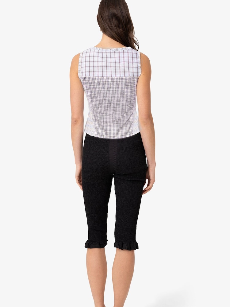 Amy Lynn Blue Brittany Multi Check Cotton Frill Top - Image 2 of 3