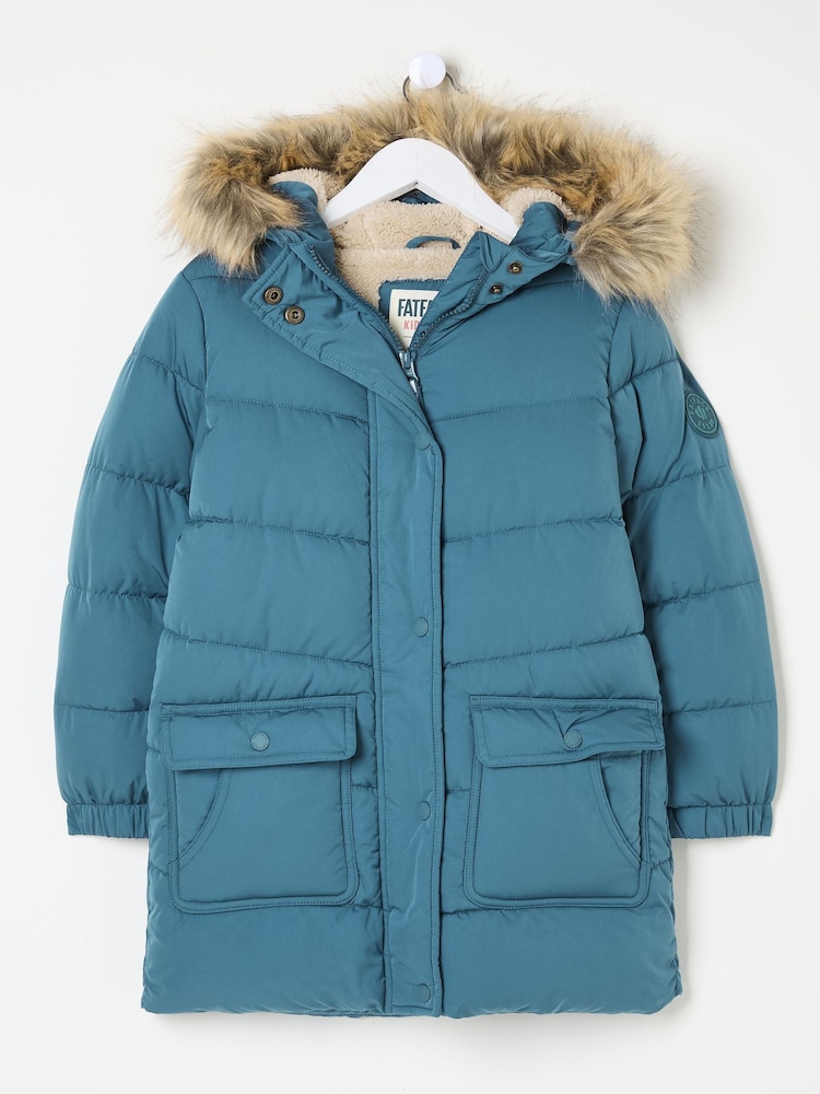 FatFace Lily Dark Teal Blue Longline Padded Coat - Image 4 of 4