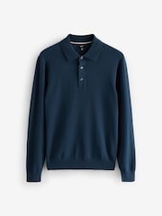 Black/Navy Blue Slim Fit Knitted Long Sleeve Polo Shirts 2 Pack - Image 9 of 11