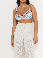 River Island Cream Crochet Beach Wide Leg 100% Cotton Trousers - Image 1 of 5