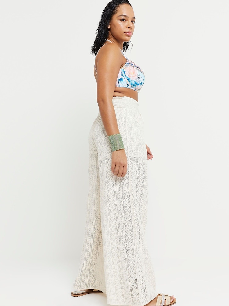 River Island Cream Crochet Beach Wide Leg 100% Cotton Trousers - Image 2 of 5 River Island Cream Crochet Beach Wide Leg 100% Cotton Trousers - Image 2 of 5