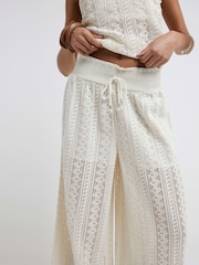 River Island Cream Crochet Beach Wide Leg 100% Cotton Trousers - Image 5 of 5