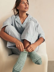 Green/Ecru Stripe Velvet Cosy Socks 2 Pack - Image 1 of 6