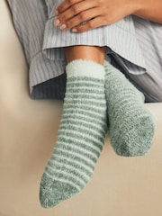 Green/Ecru Stripe Velvet Cosy Socks 2 Pack - Image 2 of 6