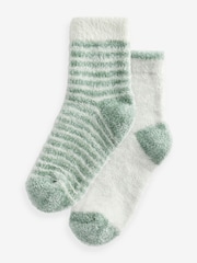 Green/Ecru Stripe Velvet Cosy Socks 2 Pack - Image 4 of 6