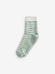 Green/Ecru Stripe Velvet Cosy Socks 2 Pack - Image 6 of 6