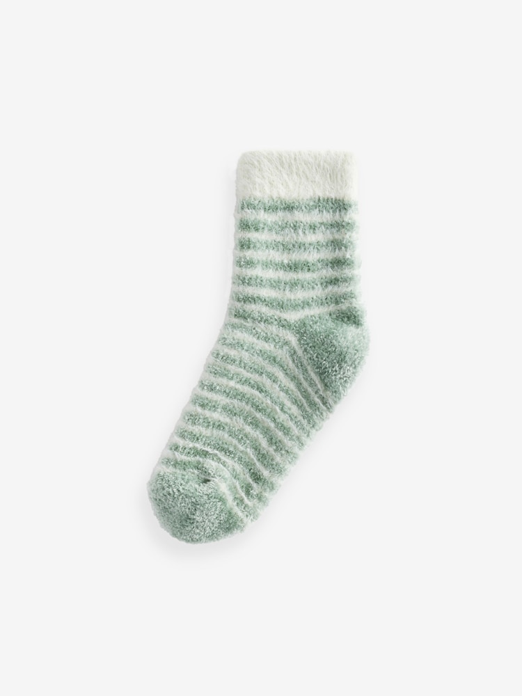 Green/Ecru Stripe Velvet Cosy Socks 2 Pack - Image 6 of 6