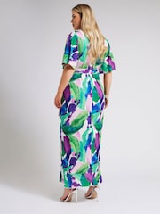 Yours Curve Green Abstract Floral Print Wrap Dress - Image 3 of 5