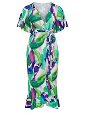 Yours Curve Green Abstract Floral Print Wrap Dress - Image 5 of 5