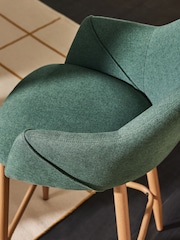 MADE.COM Bay Green and Oak Legs Lule Bar Stool in Velvet - Image 2 of 3