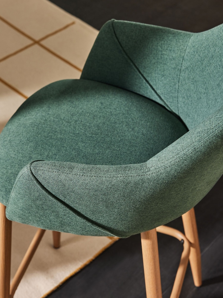 MADE.COM Bay Green and Oak Legs Lule Bar Stool in Velvet - Image 2 of 3