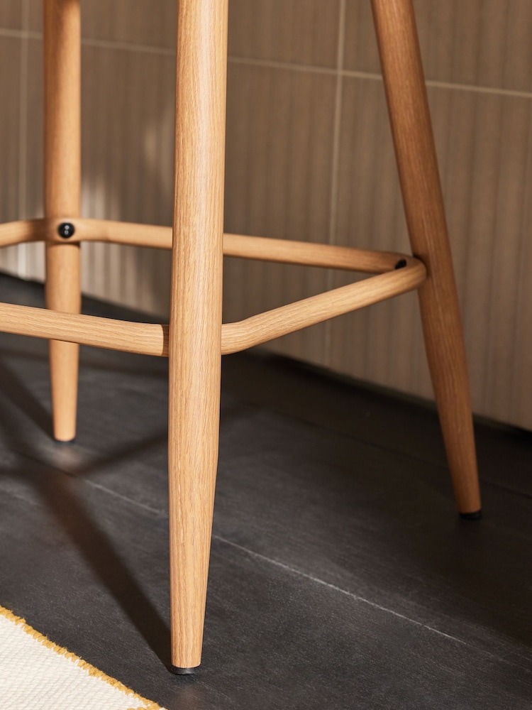 MADE.COM Bay Green and Oak Legs Lule Bar Stool in Velvet - Image 3 of 3