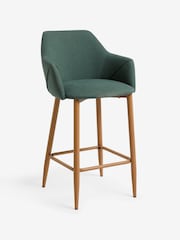 MADE.COM Bay Green and Oak Legs Lule Bar Stool in Velvet - Image 5 of 6