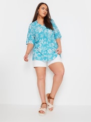 Yours Curve Blue YOURS Curve Aqua Blue Floral Print Pleat Front Blouse - Image 2 of 4