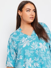 Yours Curve Blue YOURS Curve Aqua Blue Floral Print Pleat Front Blouse - Image 4 of 4