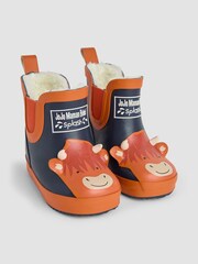 JoJo Maman Bébé Navy Blue Cow Cosy Lined Printed Ankle Wellies - Image 1 of 3