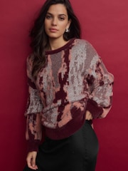 Red Berry Sparkle Abstract Print Knitted Jumper - Image 1 of 8