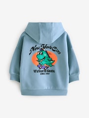 Teal Blue Dinosaur Character Backprint Hoodie (3mths-7yrs) - Image 2 of 4