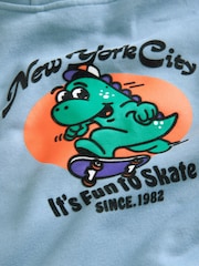 Teal Blue Dinosaur Character Backprint Hoodie (3mths-7yrs) - Image 4 of 4