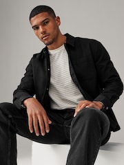 Black 100% Cotton Twill Single Pocket Shacket Overshirt - Image 1 of 10