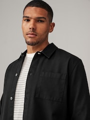 Black 100% Cotton Twill Single Pocket Shacket Overshirt - Image 4 of 10