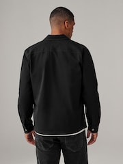 Black 100% Cotton Twill Single Pocket Shacket Overshirt - Image 6 of 10
