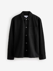 Black 100% Cotton Twill Single Pocket Shacket Overshirt - Image 7 of 10