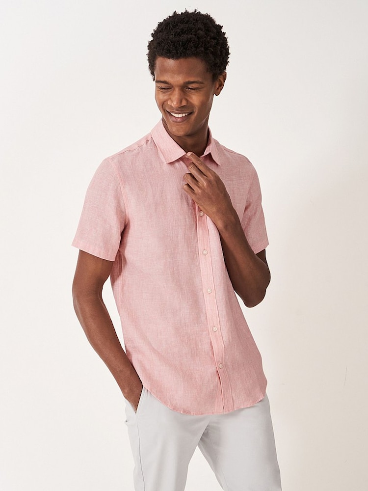 Crew Clothing Pink Chrome Short Sleeve 100% Linen Classic Shirt - Image 1 of 4