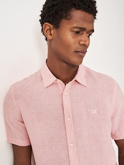 Crew Clothing Pink Chrome Short Sleeve 100% Linen Classic Shirt - Image 4 of 4