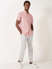 Crew Clothing Pink Chrome Short Sleeve 100% Linen Classic Shirt - Image 6 of 8