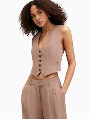 AllSaints Brown Deri Lyn Waistcoat - Image 1 of 8