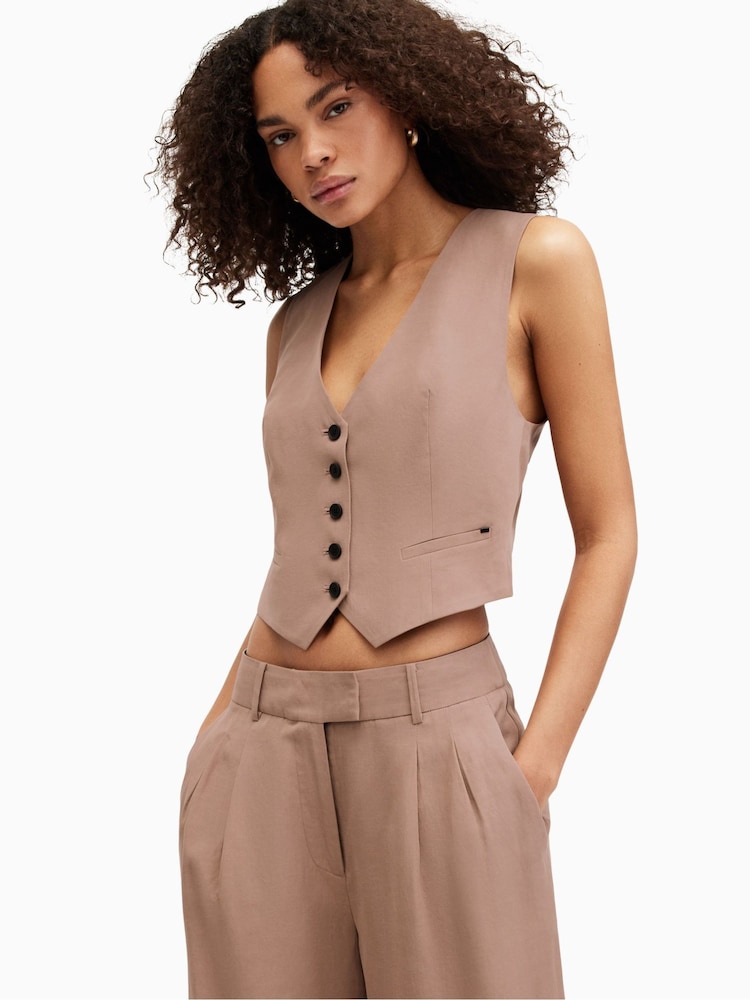 AllSaints Brown Deri Lyn Waistcoat - Image 1 of 8 AllSaints Brown Deri Lyn Waistcoat - Image 1 of 8