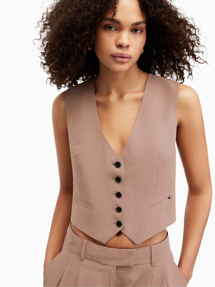 AllSaints Brown Deri Lyn Waistcoat - Image 2 of 8 AllSaints Brown Deri Lyn Waistcoat - Image 2 of 8
