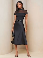 Lipsy Black Mesh Short Sleeve High Neck Rib Top - Image 3 of 4
