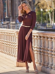 Sosandar Brown Cut Out Detail Fit & Flare Midi Dress - Image 1 of 6