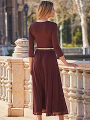 Sosandar Brown Cut Out Detail Fit & Flare Midi Dress - Image 5 of 6