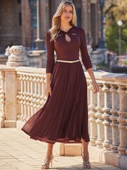Sosandar Brown Cut Out Detail Fit & Flare Midi Dress - Image 6 of 6