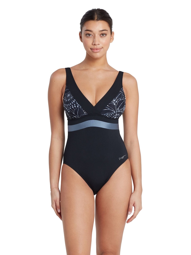 Zoggs Square Back Black Swimsuit With Foam Cup Support - Image 1 of 8