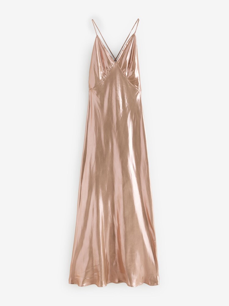 Rose Gold Silk Slip Dress ROSE SILK SLIP DRESS DARK GOLD  hanamer Timeless  Love Satin Maxi Dress Champagne | Hello Molly US