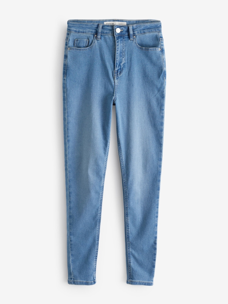 Simply Be Light Blue Regular Lucy High Waisted Super Stretch Skinny Jeans - Image 5 of 5