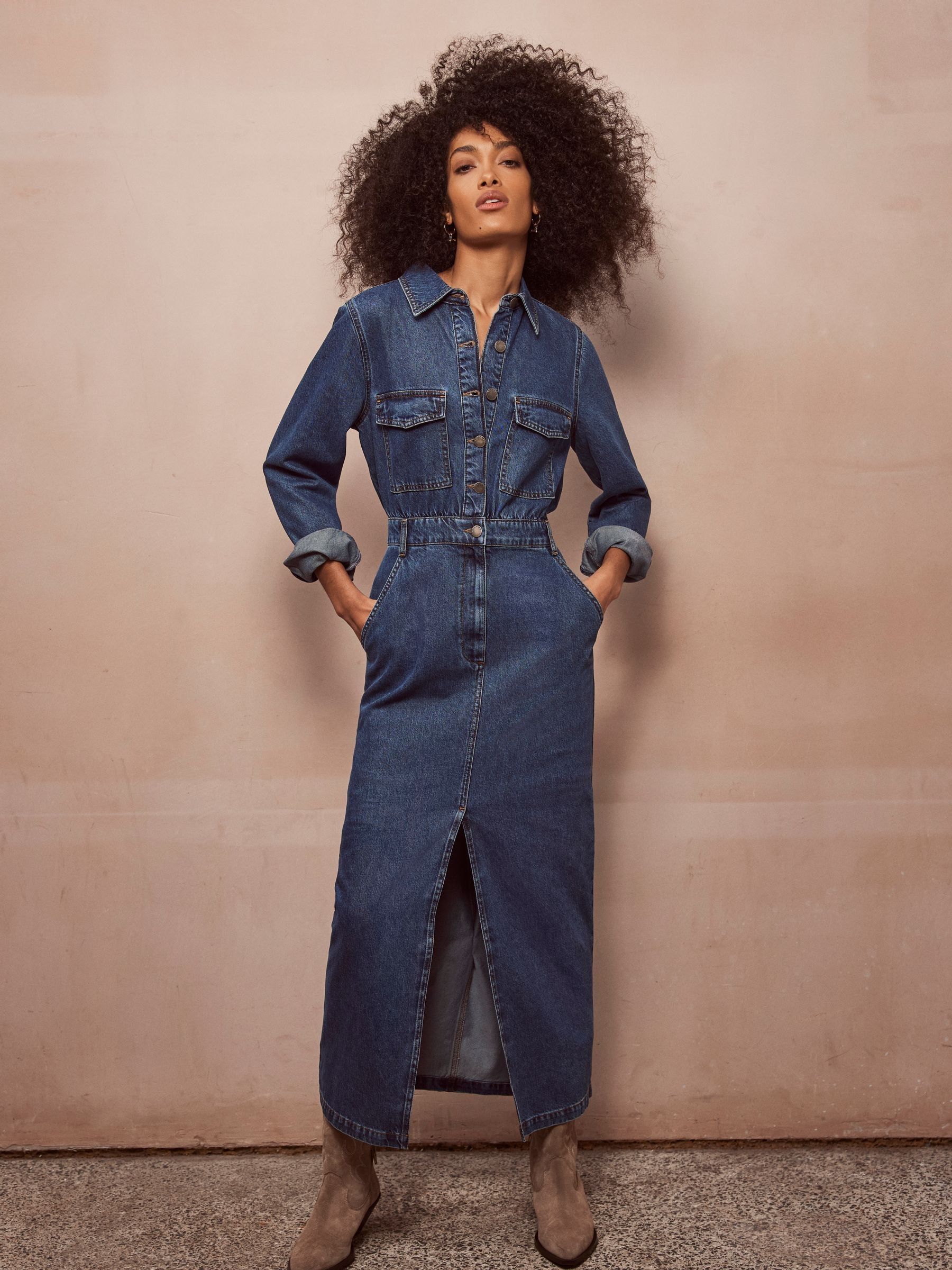 Buy Mint Velvet Blue Indigo Denim Midi Shirt Dress from Next Luxembourg