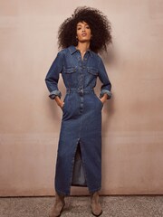Mint Velvet Blue Indigo Denim Midi Shirt Dress - Image 1 of 11