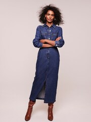 Mint Velvet Blue Indigo Denim Midi Shirt Dress - Image 2 of 11