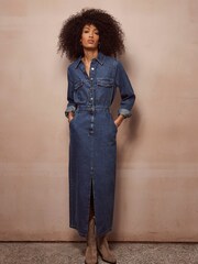 Mint Velvet Blue Indigo Denim Midi Shirt Dress - Image 4 of 11