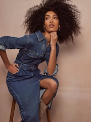 Mint Velvet Blue Indigo Denim Midi Shirt Dress - Image 8 of 11