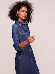 Mint Velvet Blue Indigo Denim Midi Shirt Dress - Image 9 of 11